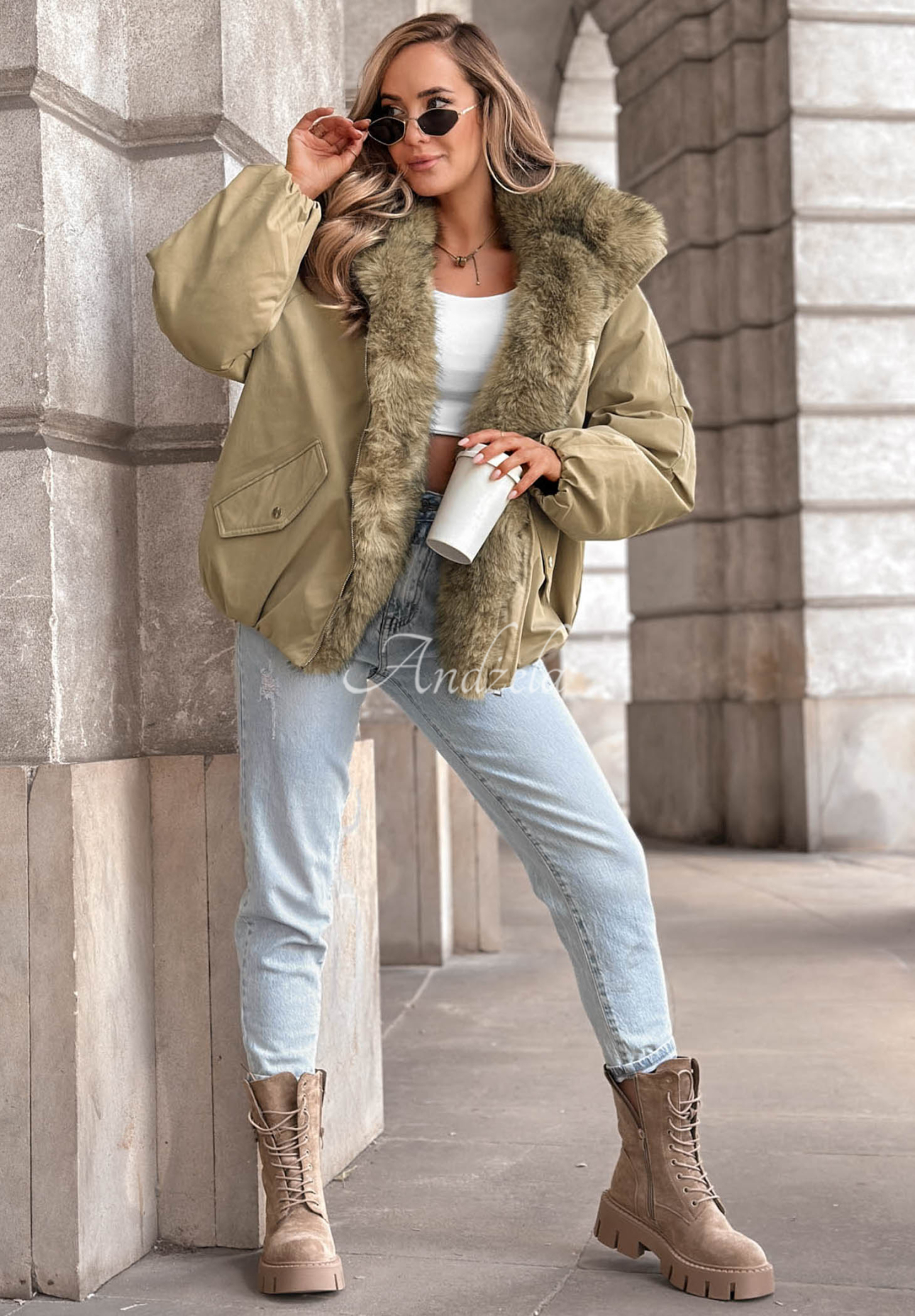 Oversize-Jacke mit Kunstfell Snow Angel Khaki