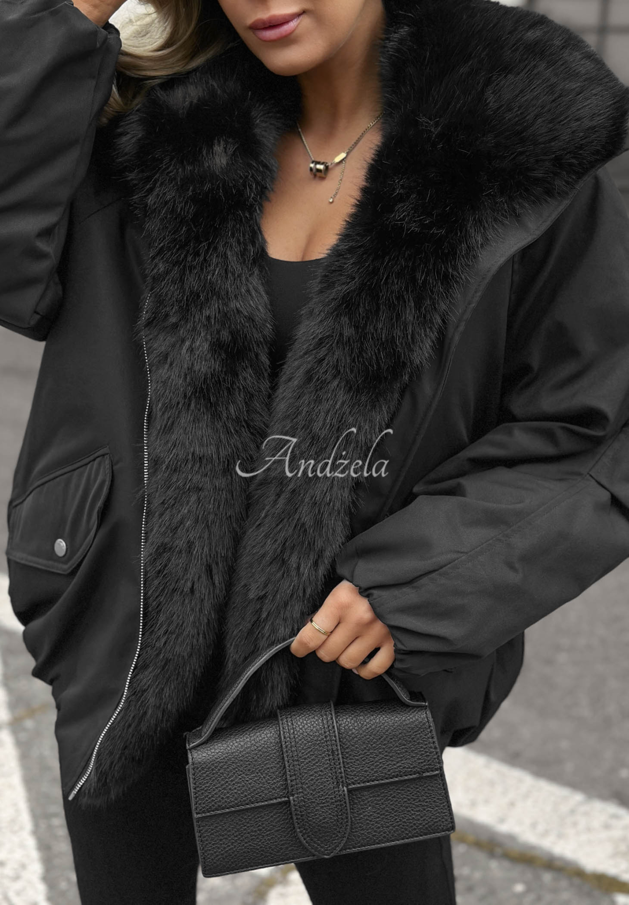 Oversize-Jacke mit Kunstfell Snow Angel Schwarz