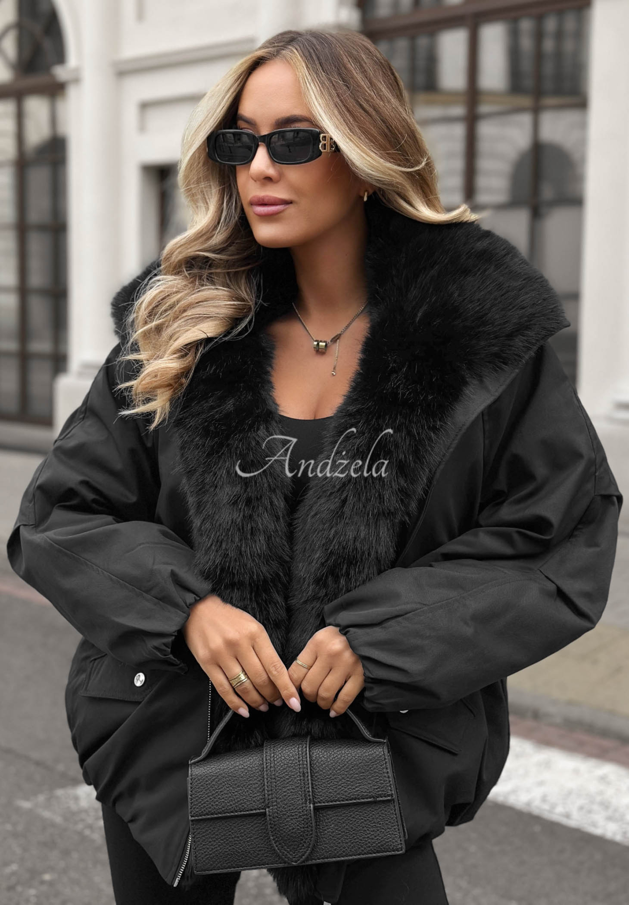 Oversize-Jacke mit Kunstfell Snow Angel Schwarz