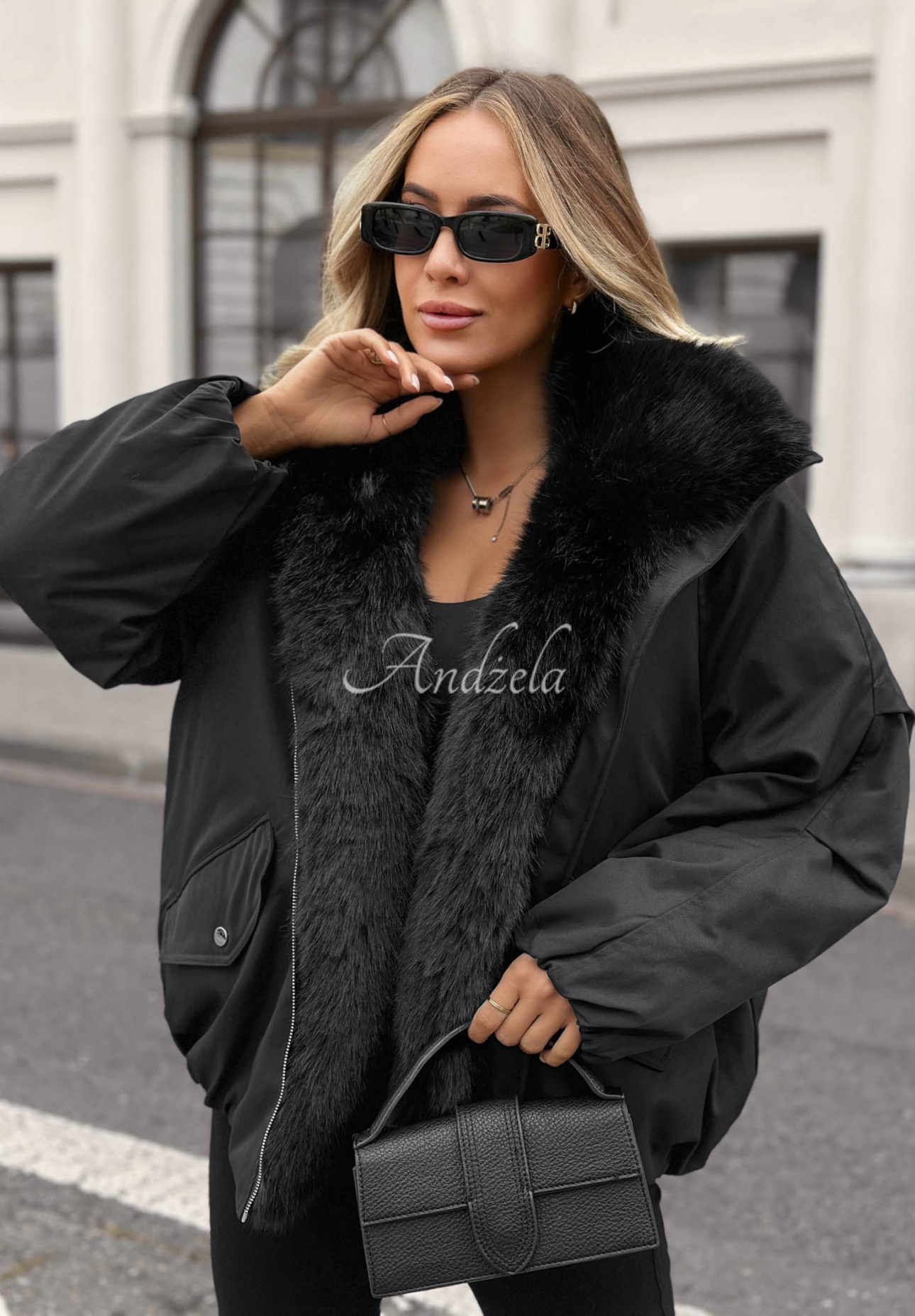 Oversize-Jacke mit Kunstfell Snow Angel Schwarz