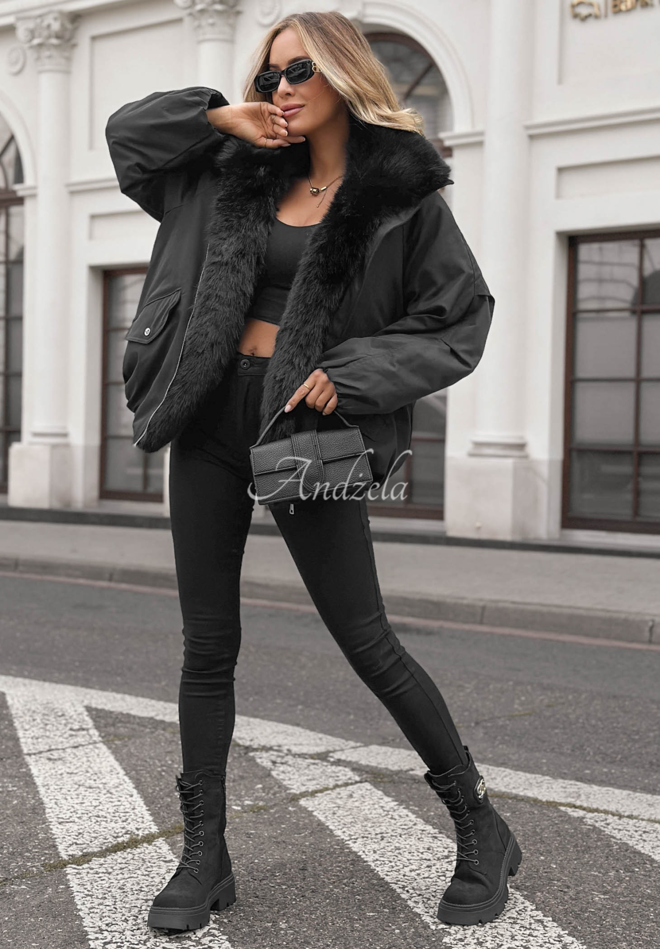Oversize-Jacke mit Kunstfell Snow Angel Schwarz