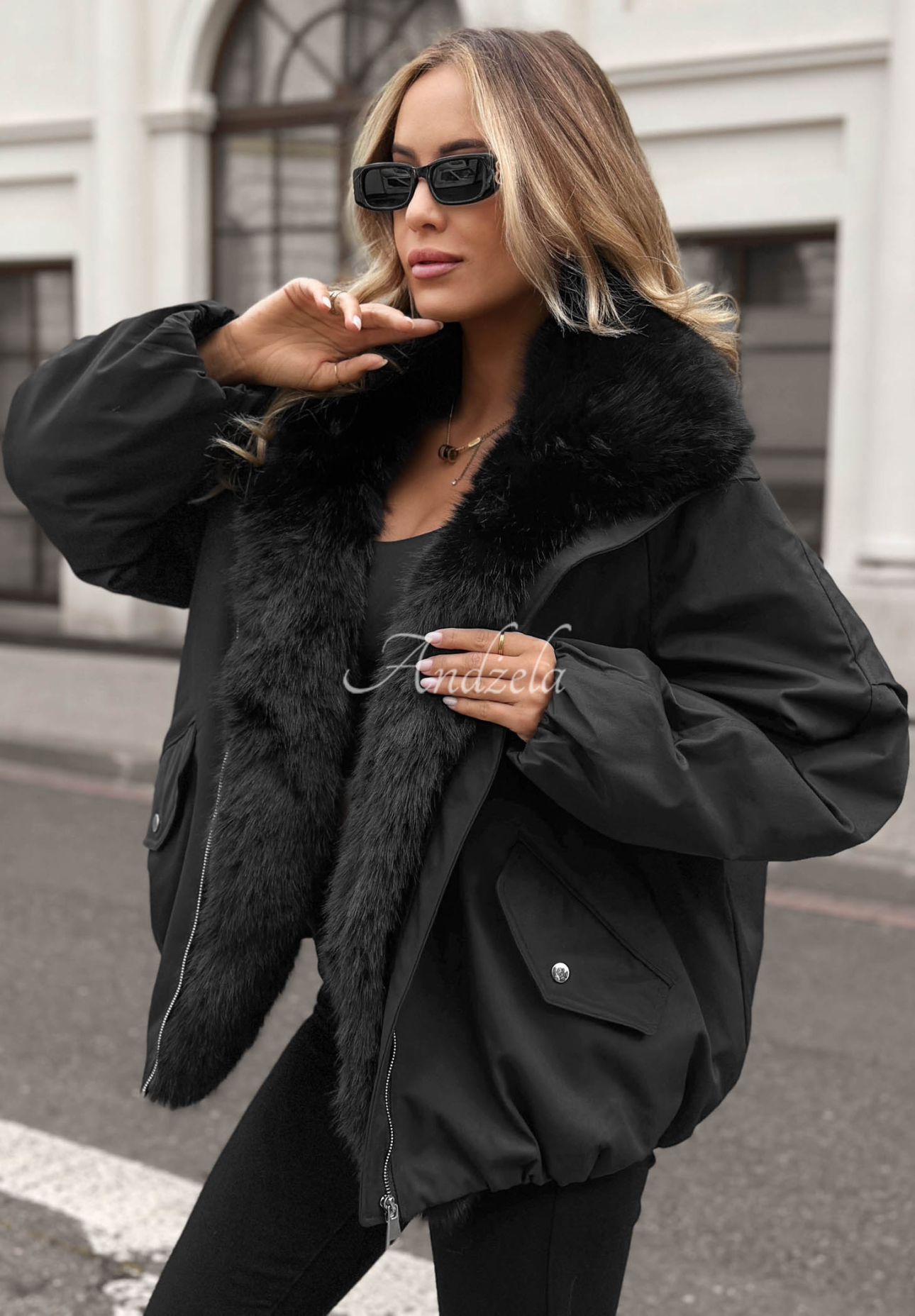 Oversize-Jacke mit Kunstfell Snow Angel Schwarz