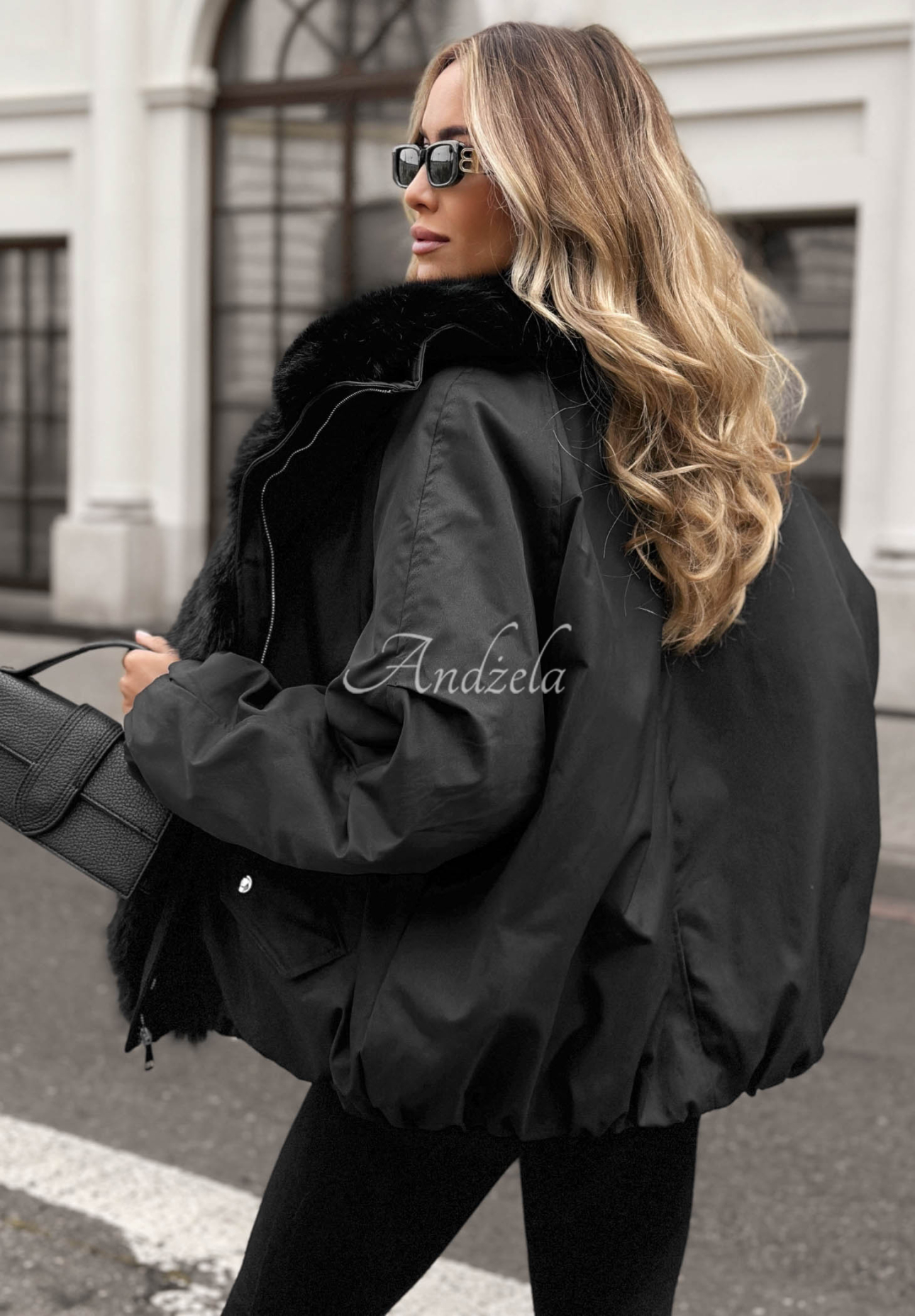 Oversize-Jacke mit Kunstfell Snow Angel Schwarz
