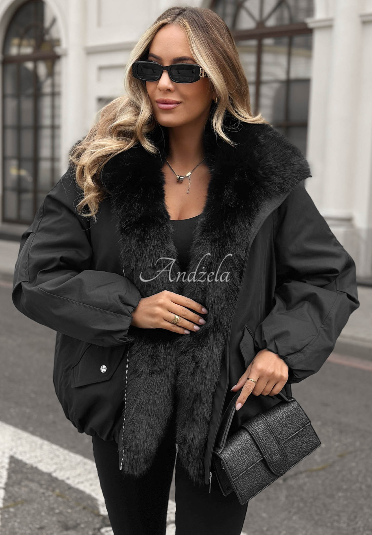 Oversize-Jacke mit Kunstfell Snow Angel Schwarz