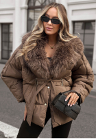 Pikowana Jacke z futerkiem i paskiem Cinnamon Touch Schwarz
