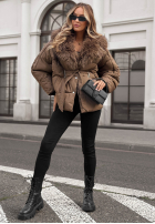 Pikowana Jacke z futerkiem i paskiem Cinnamon Touch Schwarz