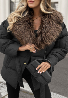 Pikowana Jacke z futerkiem i paskiem Cinnamon Touch Schwarz