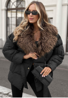 Pikowana Jacke z futerkiem i paskiem Cinnamon Touch Schwarz