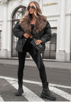 Pikowana Jacke z futerkiem i paskiem Cinnamon Touch Schwarz