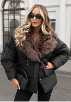 Pikowana Jacke z futerkiem i paskiem Cinnamon Touch Schwarz