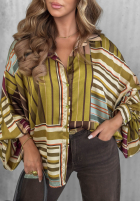Hemd oversize w paski Soft Luxury Olivgrün