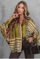 Hemd oversize w paski Soft Luxury Olivgrün