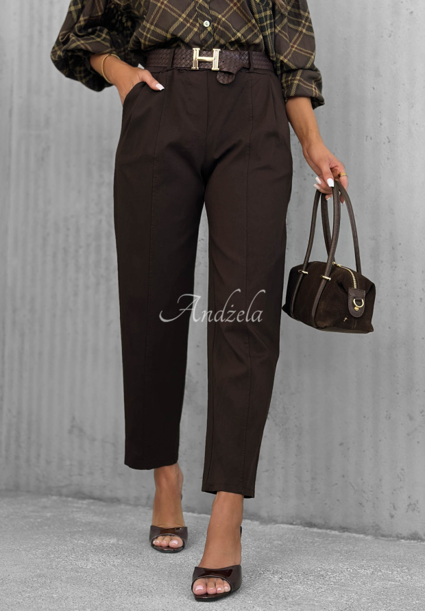 Mom-Fit-Hose aus Viskose mit G&uuml;rtel Still Morning Schokoladenbraun