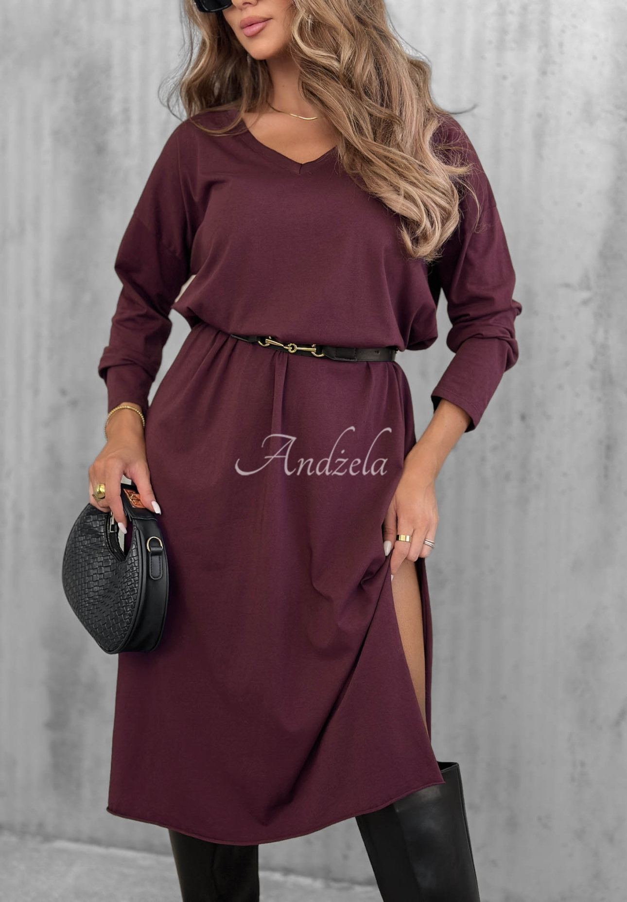 Midikleid aus Baumwolle mit V-Ausschnitt Daily Style Beerenfarben
