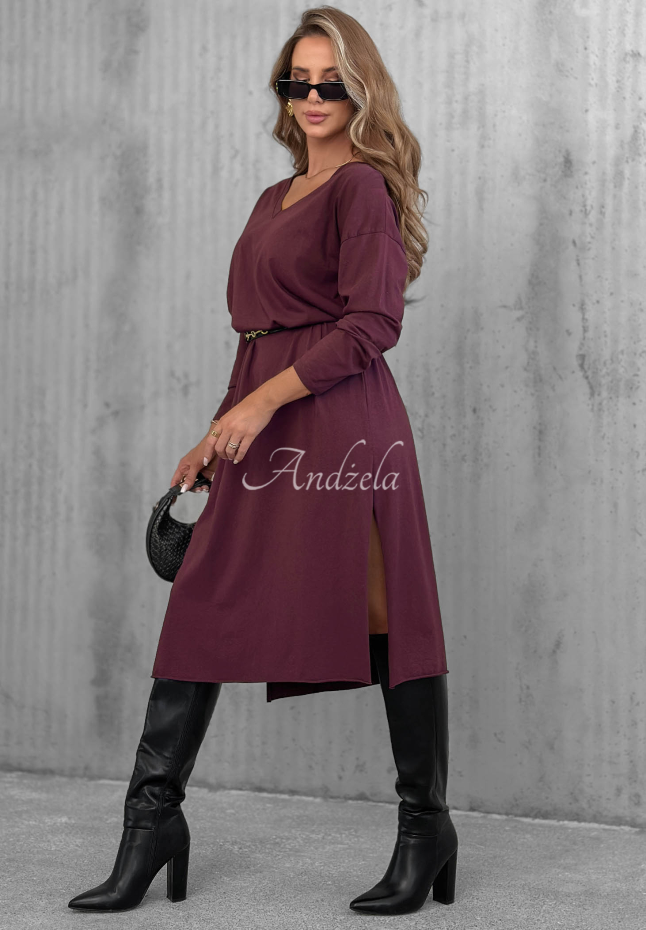 Midikleid aus Baumwolle mit V-Ausschnitt Daily Style Beerenfarben