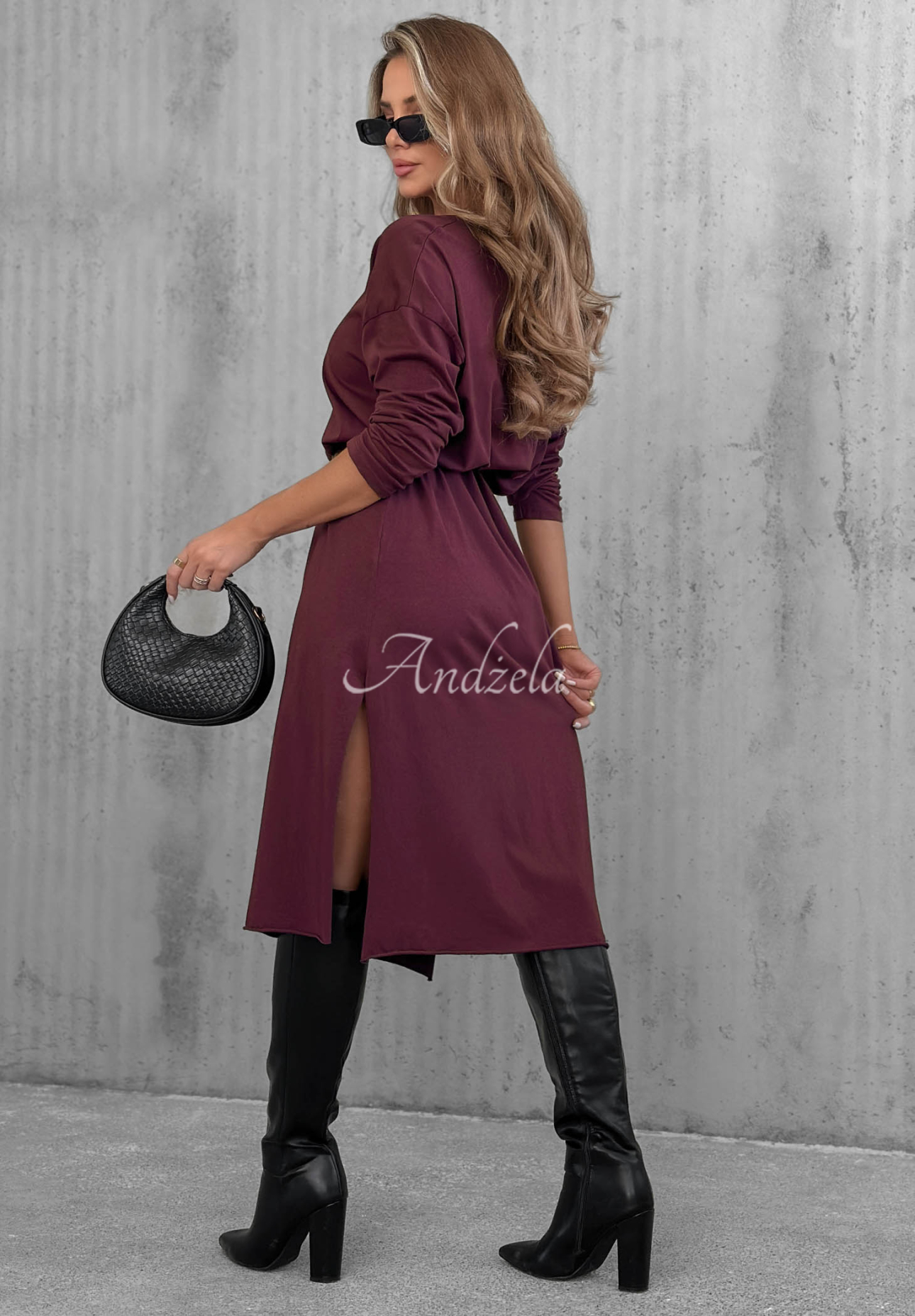 Midikleid aus Baumwolle mit V-Ausschnitt Daily Style Beerenfarben