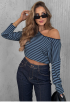 Bluse longsleeve z dekoltem w paski Lovely Autumn Beige-Schokoladenbraun