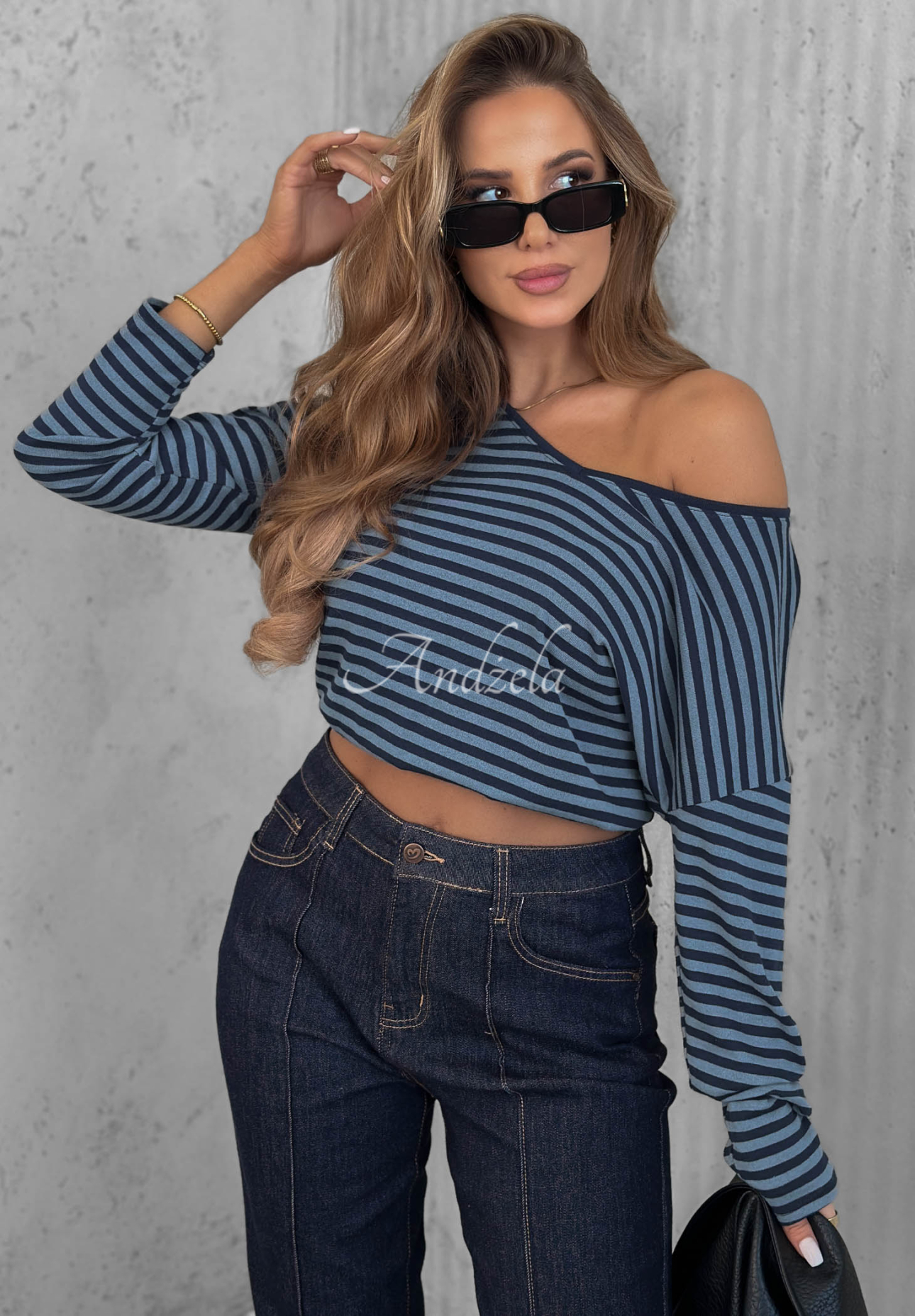 Baumwollpullover mit gestreiftem Halsausschnitt Lovely Autumn  Blau