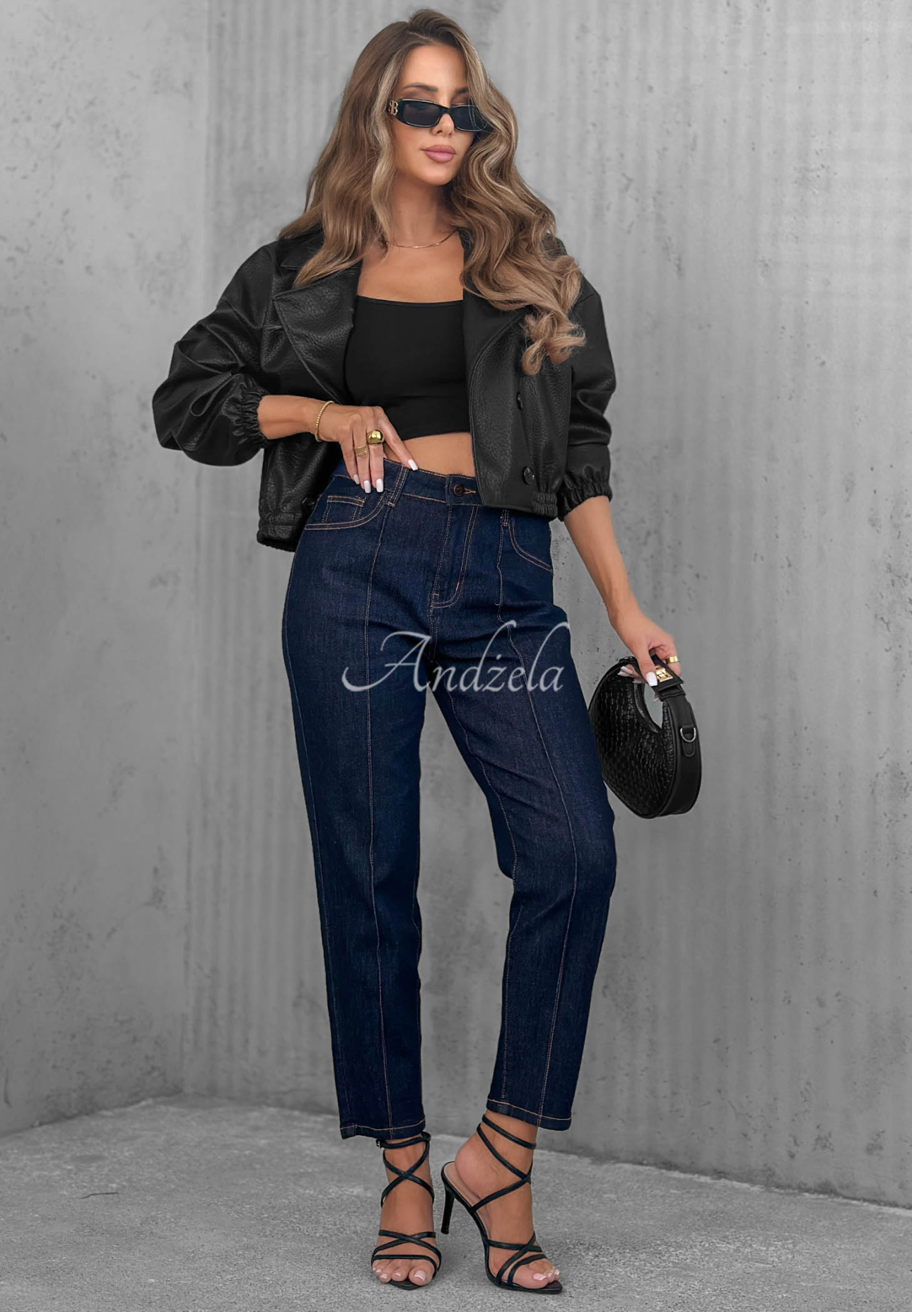 Mom-Jeans mit Ziernähten Busy Today Dunkelblau