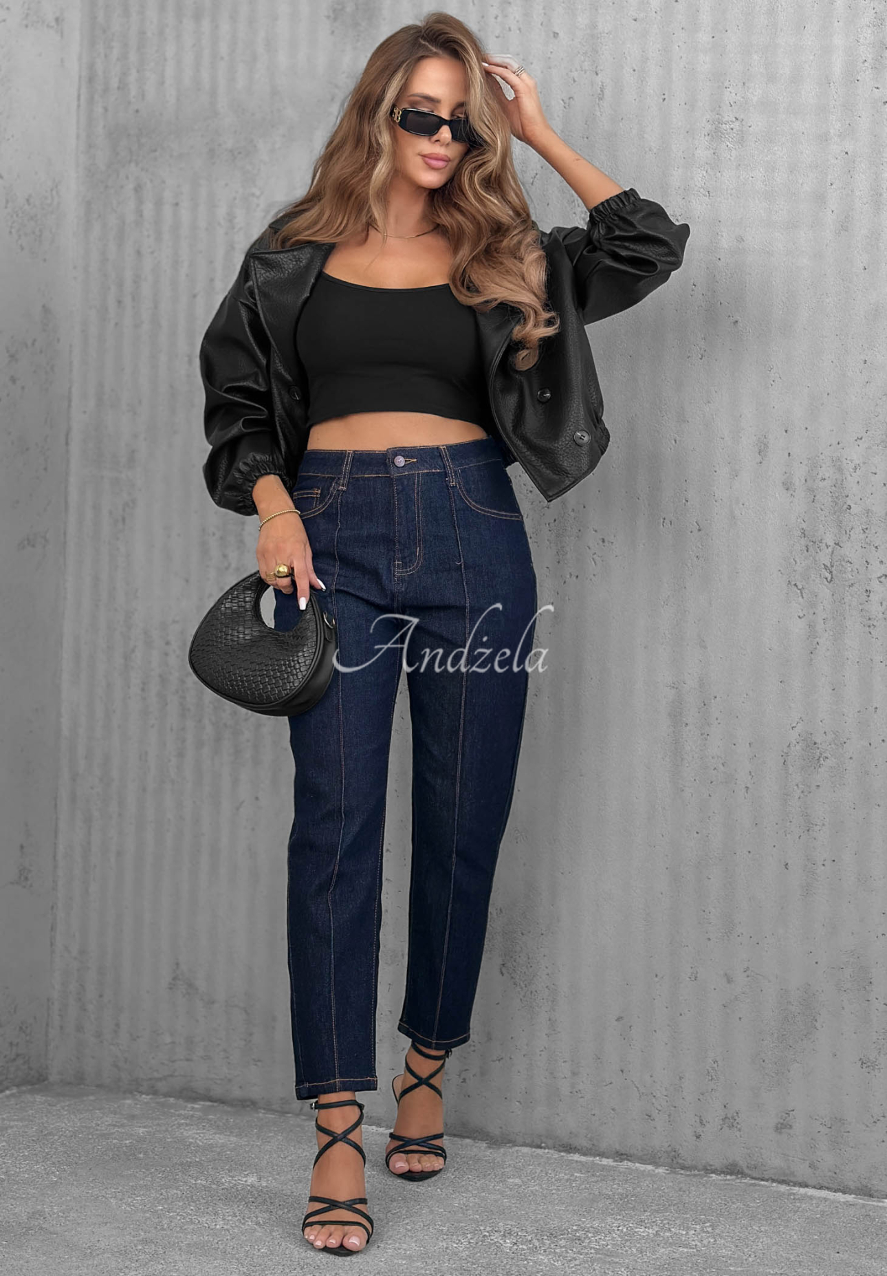 Mom-Jeans mit Ziernähten Busy Today Dunkelblau