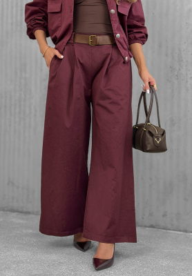 Weite Baumwollhose mit G&uuml;rtel Iconic Style Beerenfarben