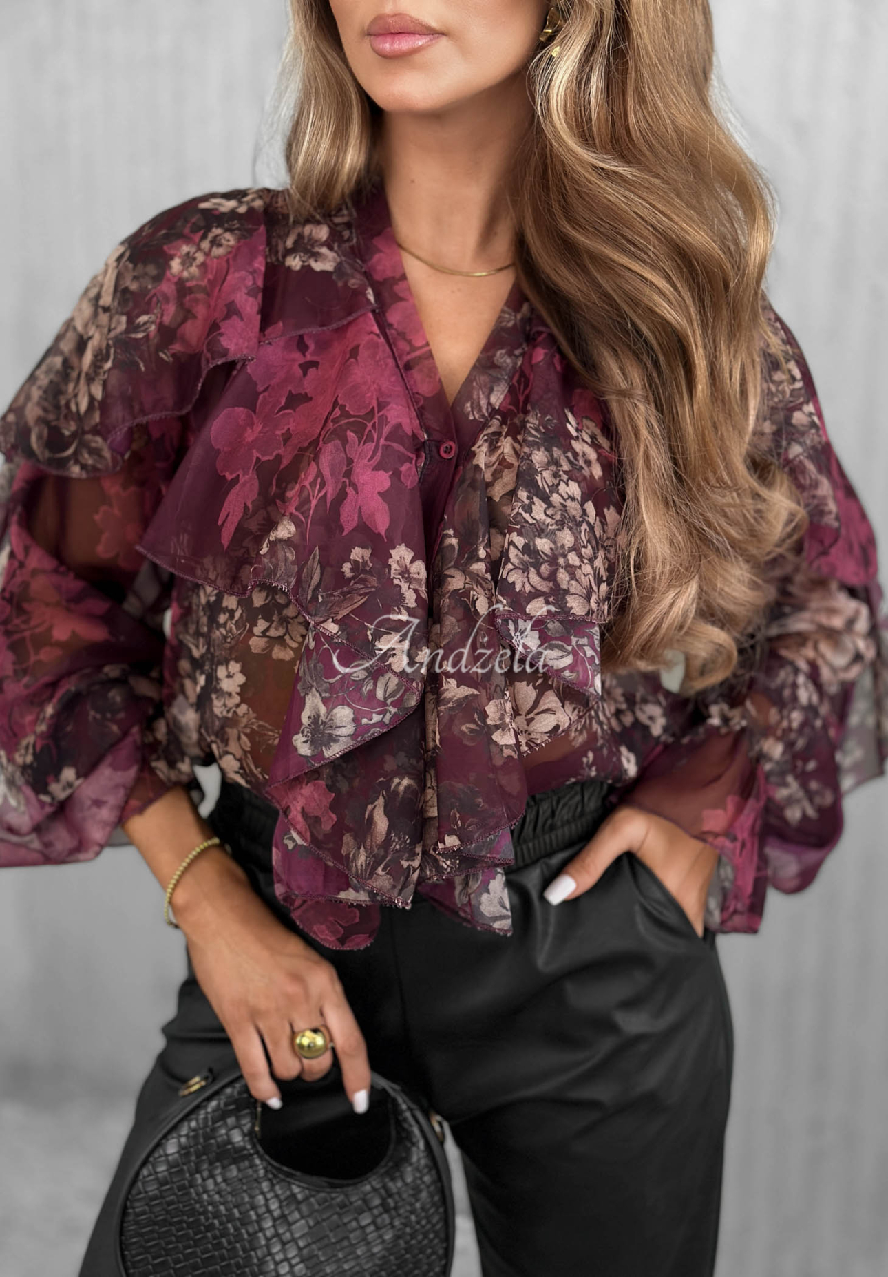 Hemd mit Blumenmuster und Rüschen Sweet Romance Beerenfarben