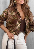 Krótka Jacke bomberka w kratę Fall Choice Schokoladenbraun