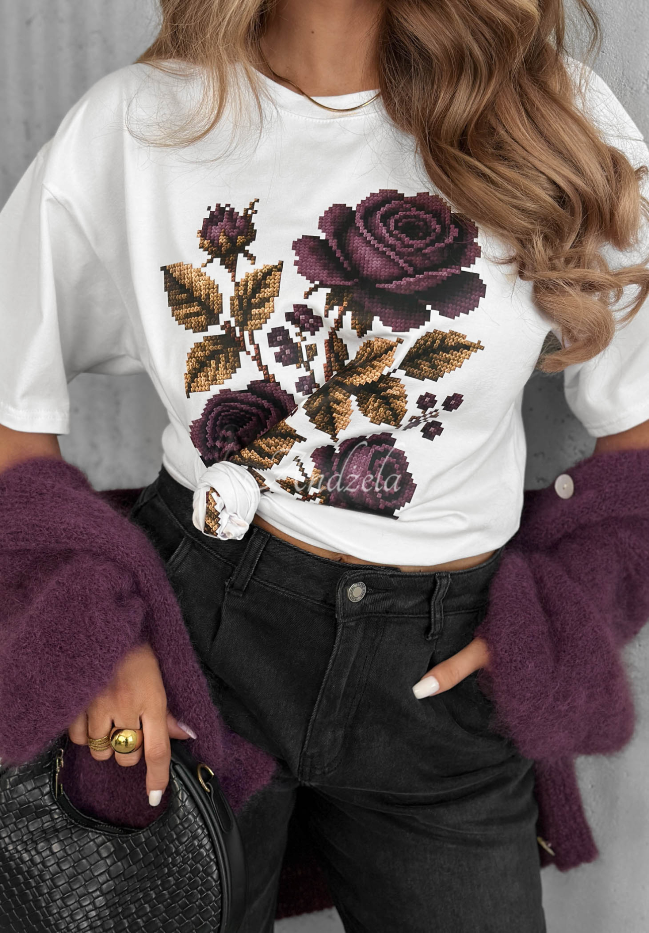 Baumwoll-T-Shirt mit Aufdruck Forgotten Roses Weiß
