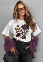 T-Shirt z nadrukiem Forgotten Roses Weiß