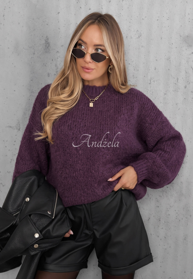 Pullover mit Puff&auml;rmeln Maybe Never Beerenfarben
