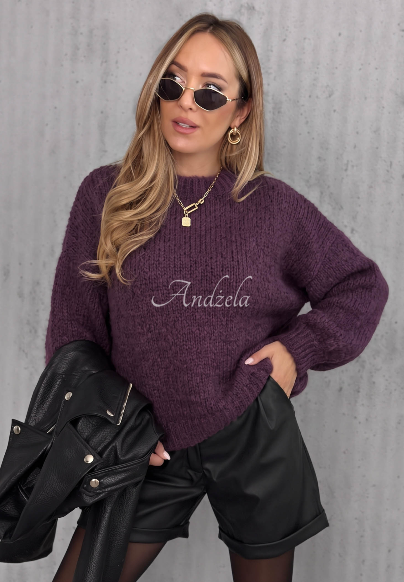Pullover mit Puffärmeln Maybe Never Beerenfarben
