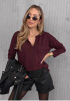 Bawełniana Bluse longsleeve z dekoltem Basic Charm Burgunderrot
