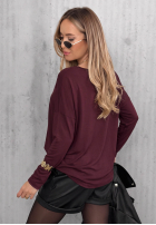 Bawełniana Bluse longsleeve z dekoltem Basic Charm Burgunderrot