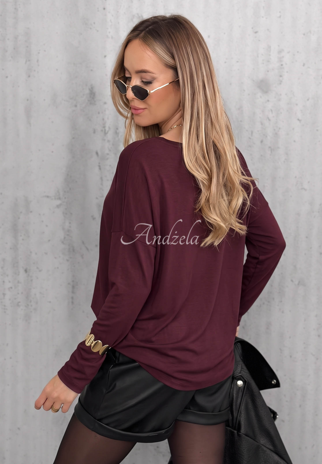 Langarmbluse aus Baumwolle mit Ausschnitt Basic Charm Beerenfarben