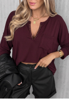 Bawełniana Bluse longsleeve z dekoltem Basic Charm Burgunderrot