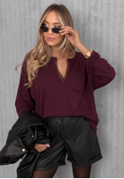 Bawełniana Bluse longsleeve z dekoltem Basic Charm Burgunderrot