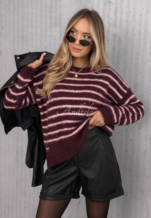 Weicher, gestreifter Pullover aus Wolle und Viskose Sweet Cold blaubeere-rosa