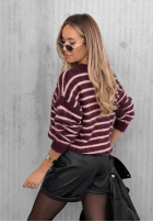 Miękki Pullover w paski Sweet Cold burgundowo-Rosa