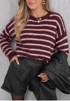Miękki Pullover w paski Sweet Cold burgundowo-Rosa