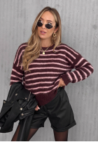 Miękki Pullover w paski Sweet Cold burgundowo-Rosa