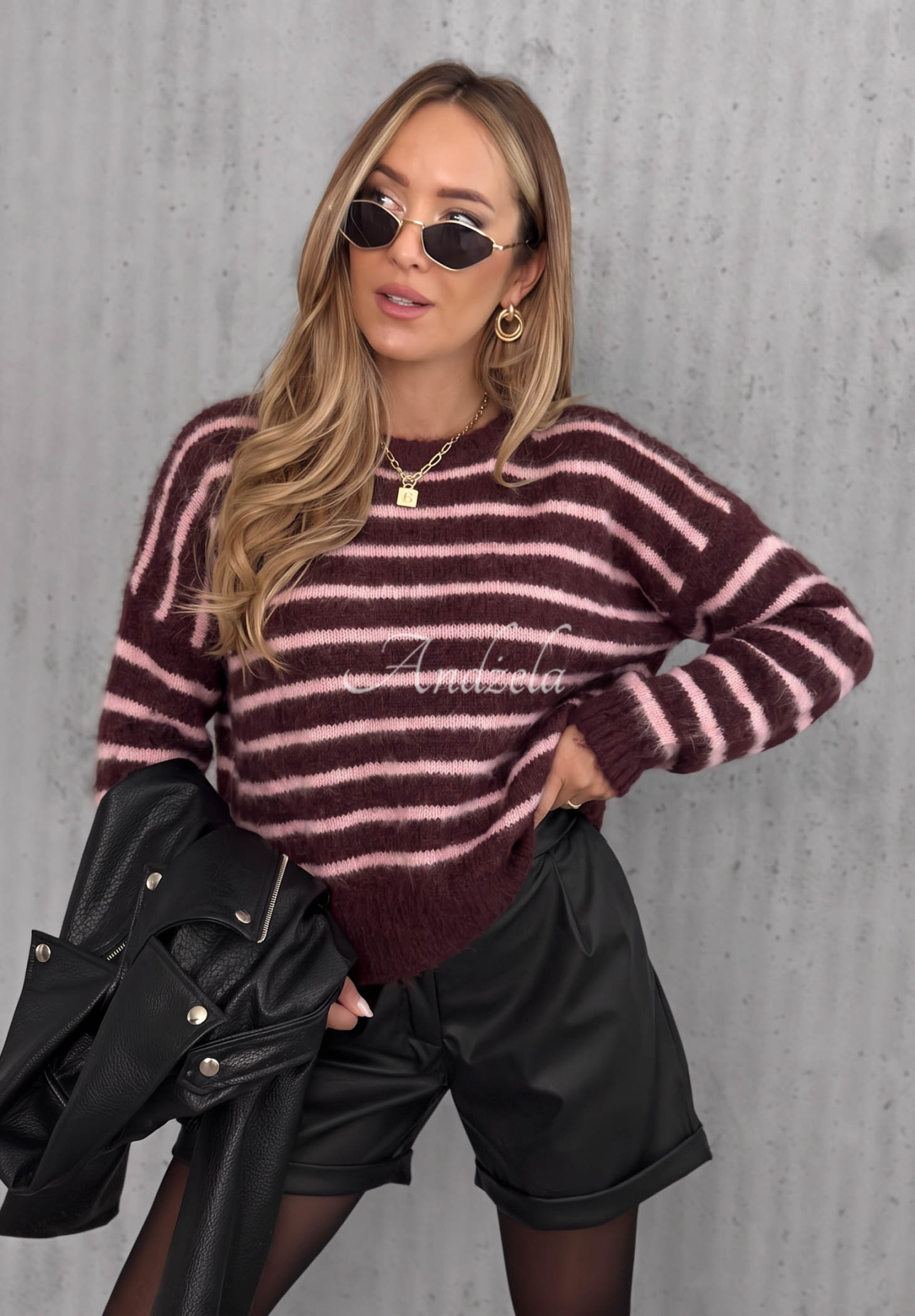 Weicher, gestreifter Pullover aus Wolle und Viskose Sweet Cold blaubeere-rosa