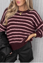 Miękki Pullover w paski Sweet Cold burgundowo-Rosa