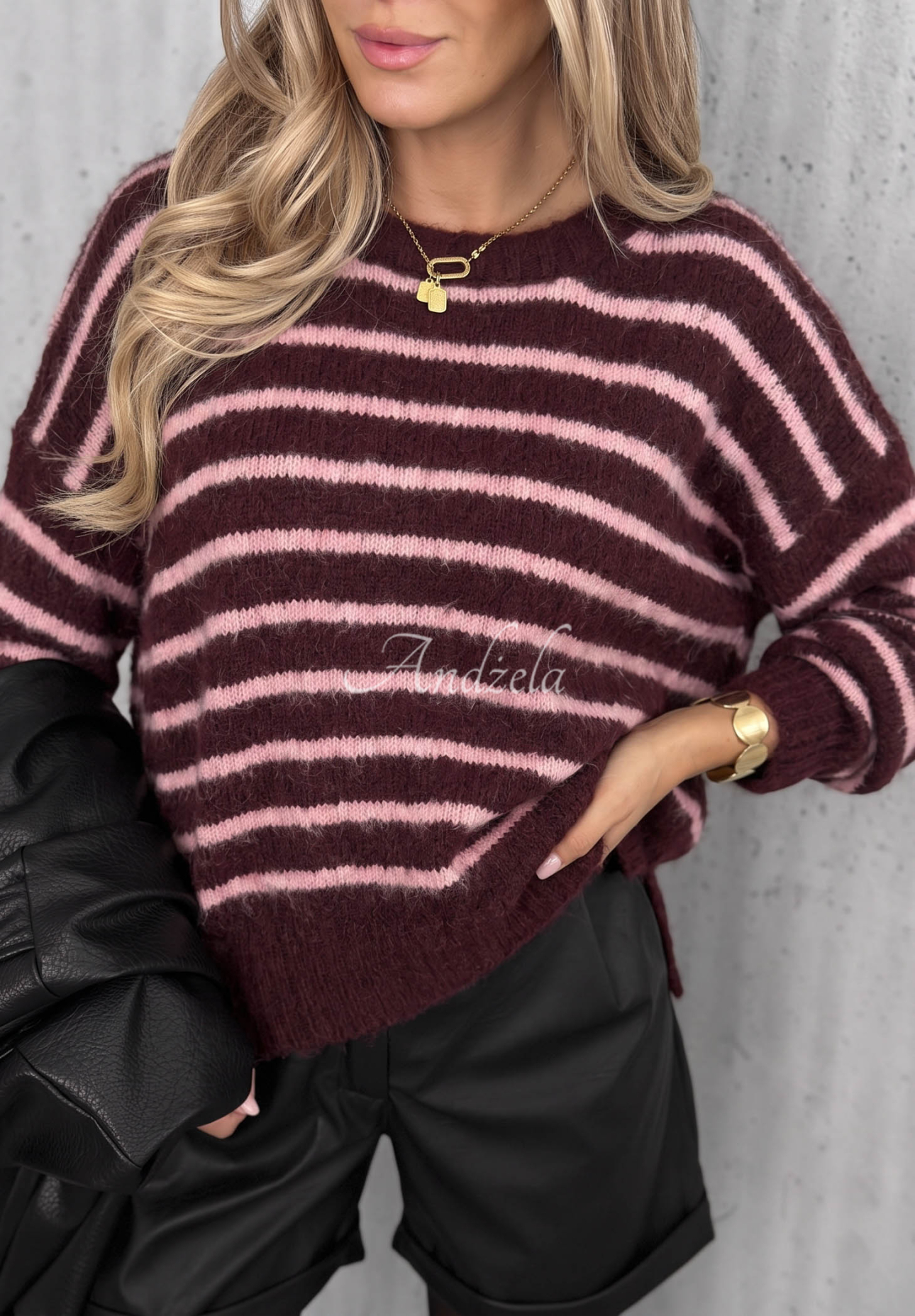 Weicher, gestreifter Pullover aus Wolle und Viskose Sweet Cold blaubeere-rosa
