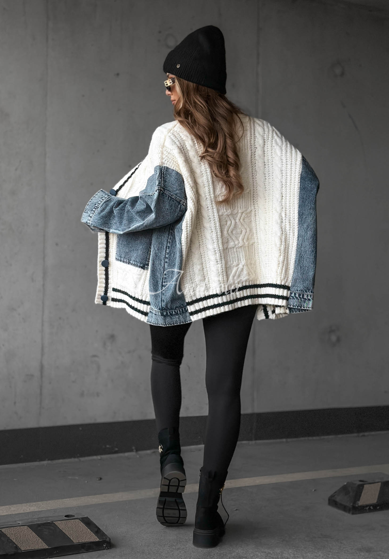 Cardigan aus Baumwolle mit Denim-Elementen Morning Streets Ecru