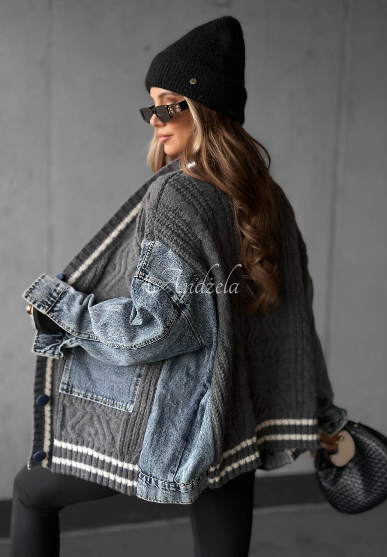 Cardigan aus Baumwolle mit Denim-Elementen Morning Streets Grau