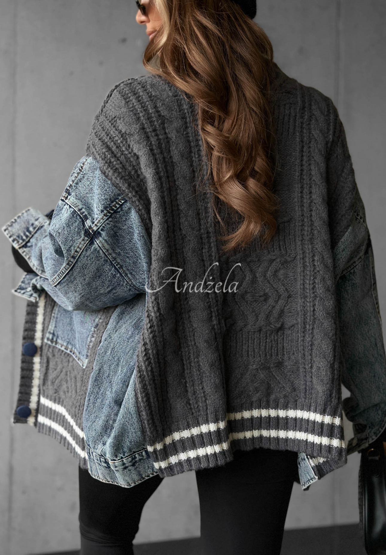 Cardigan aus Baumwolle mit Denim-Elementen Morning Streets Grau