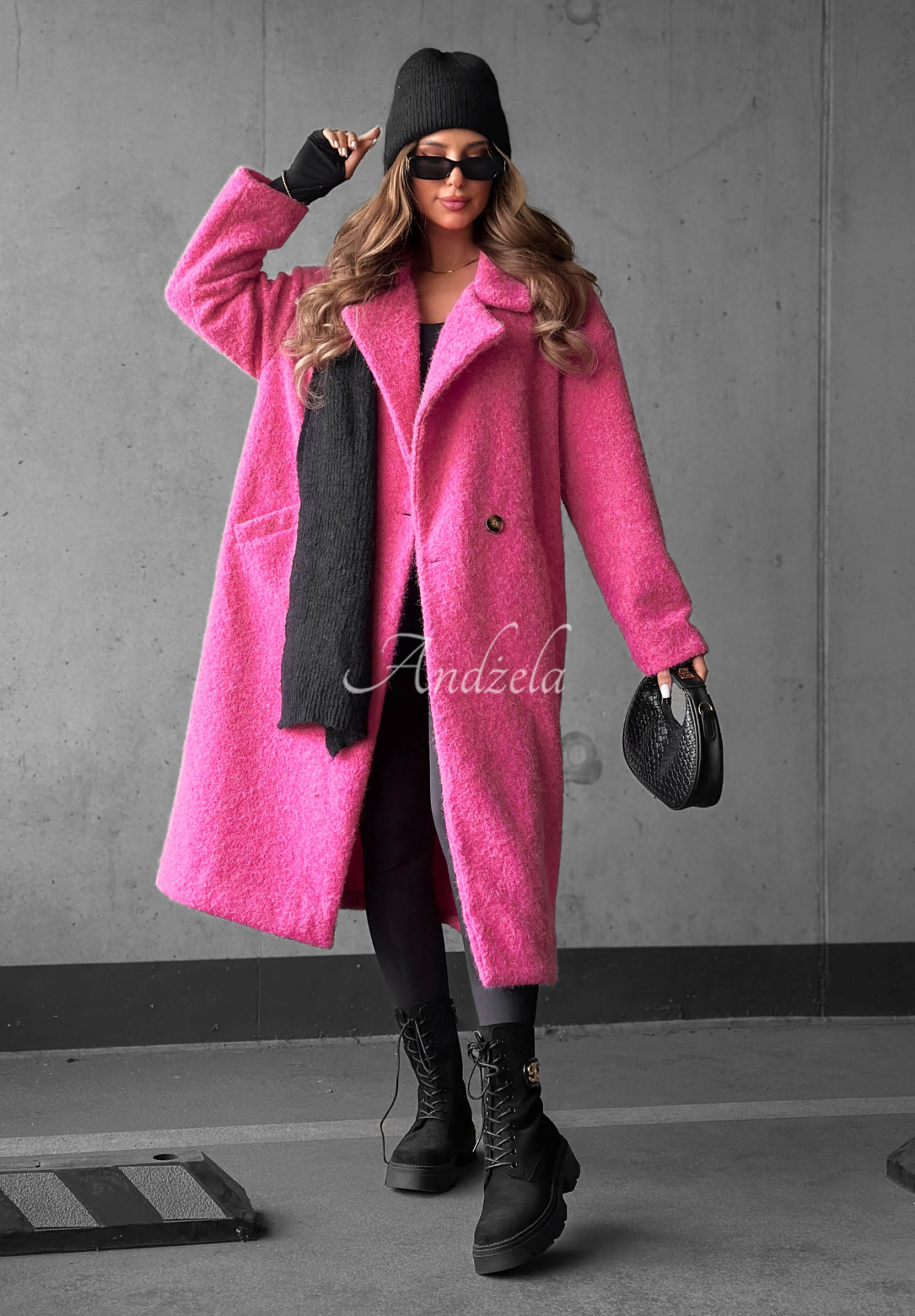 Langer Schaffellmantel mit Kragen Hazel Harmony Fuchsia