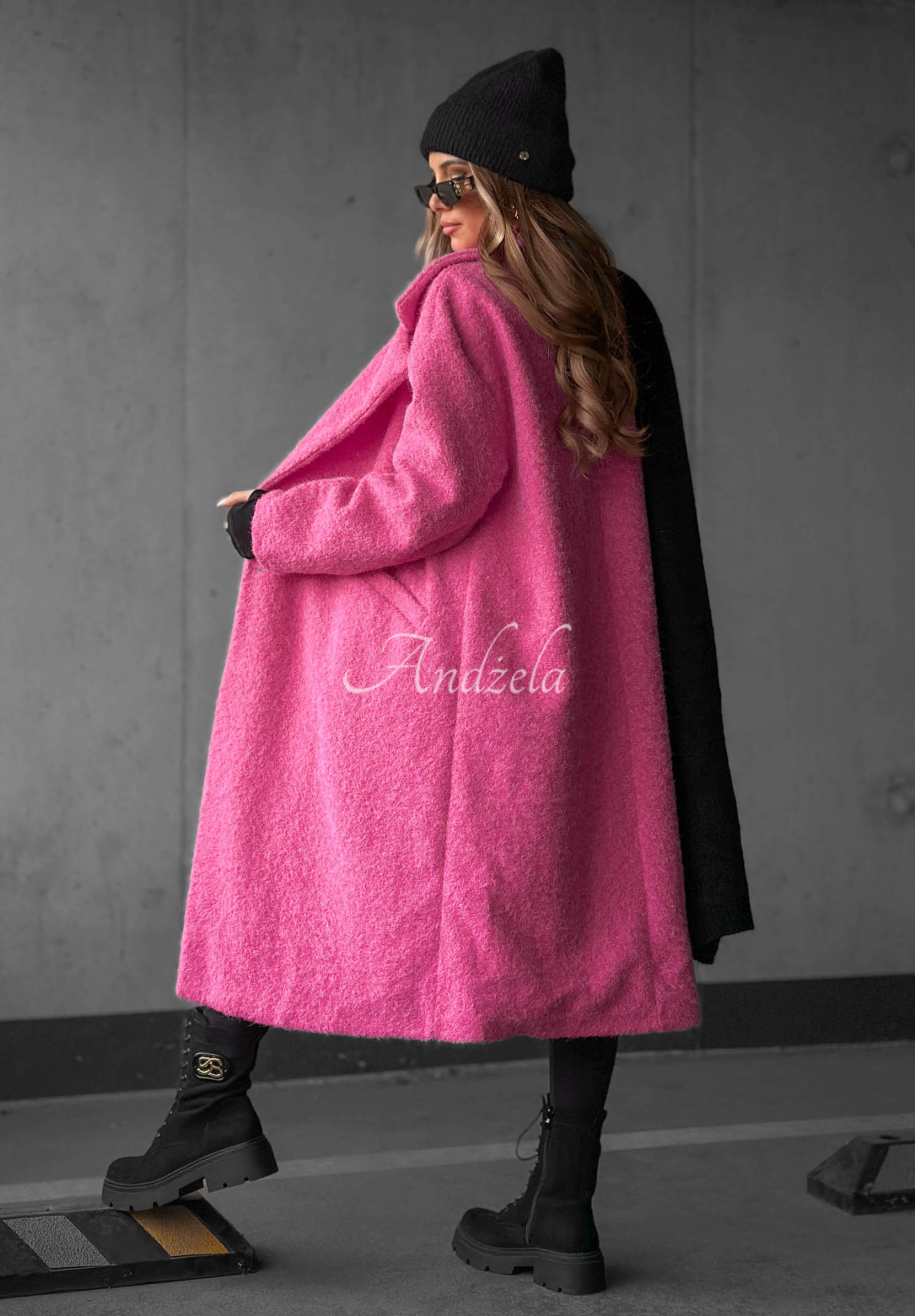 Langer Schaffellmantel mit Kragen Hazel Harmony Fuchsia