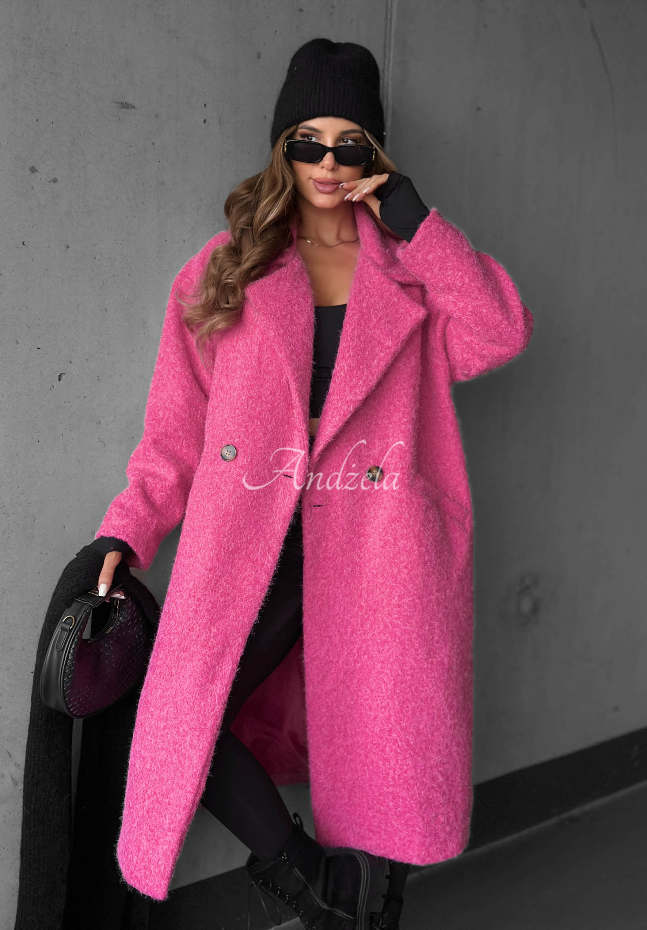 Langer Schaffellmantel mit Kragen Hazel Harmony Fuchsia