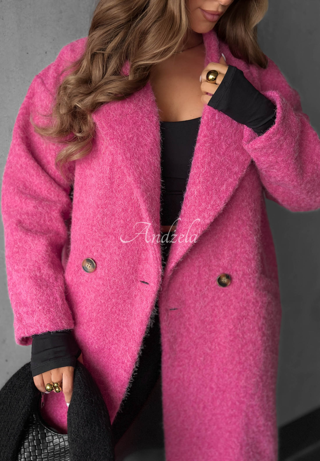 Langer Schaffellmantel mit Kragen Hazel Harmony Fuchsia